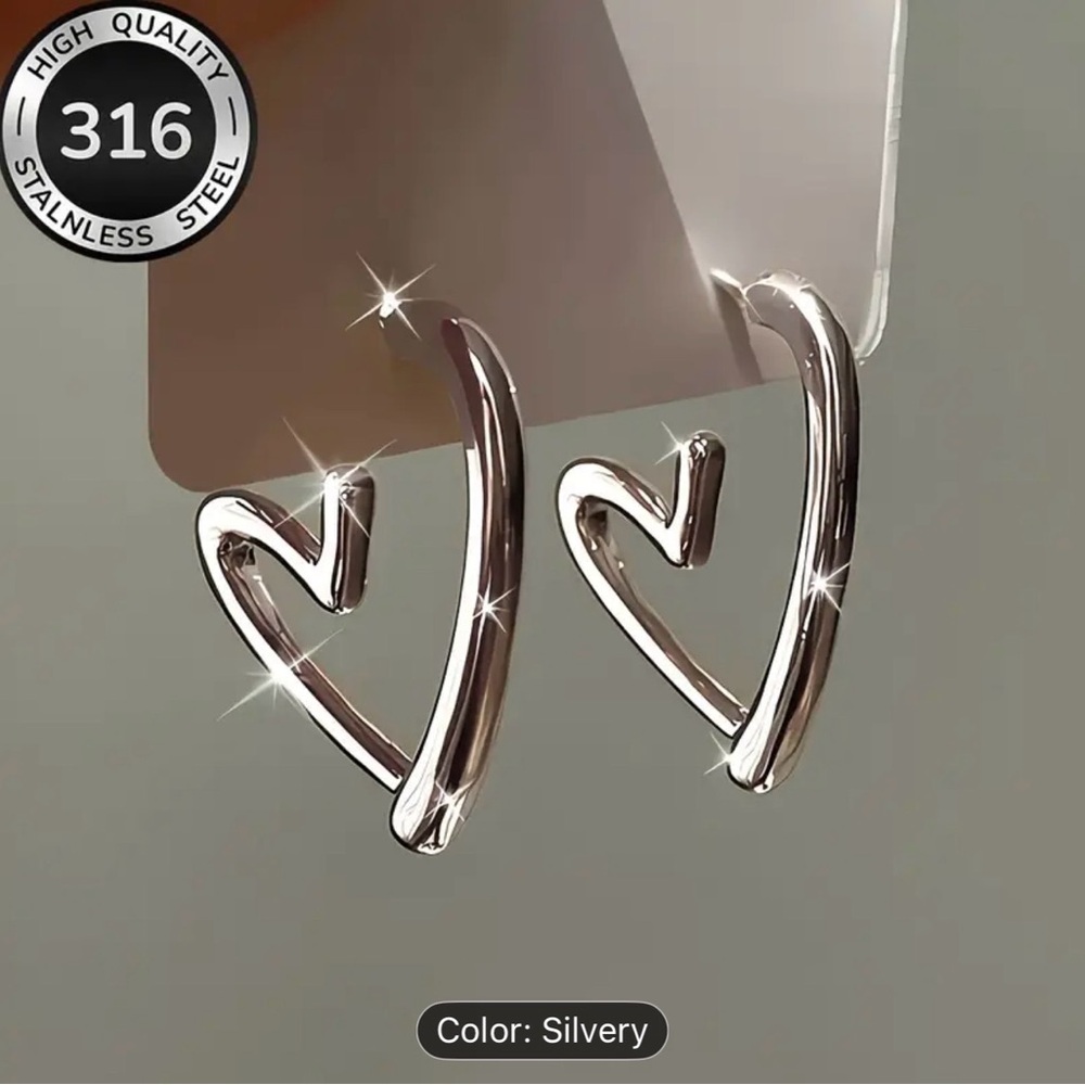 NWT Silver Heart Stainless Steel Earrings